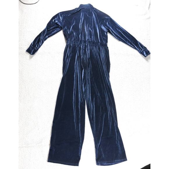 NEW Fabletics Jumpsuit Womens L Blue Velour Zip Up Wide Leg One Piece - Picture 4 of 7